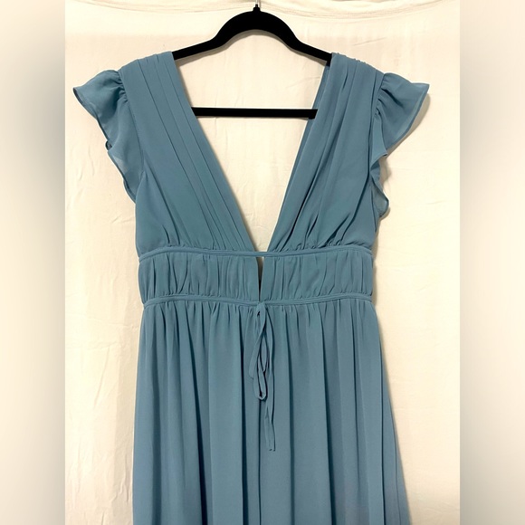 Plunging v line beautiful blue floor length summer dress - Picture 8 of 8